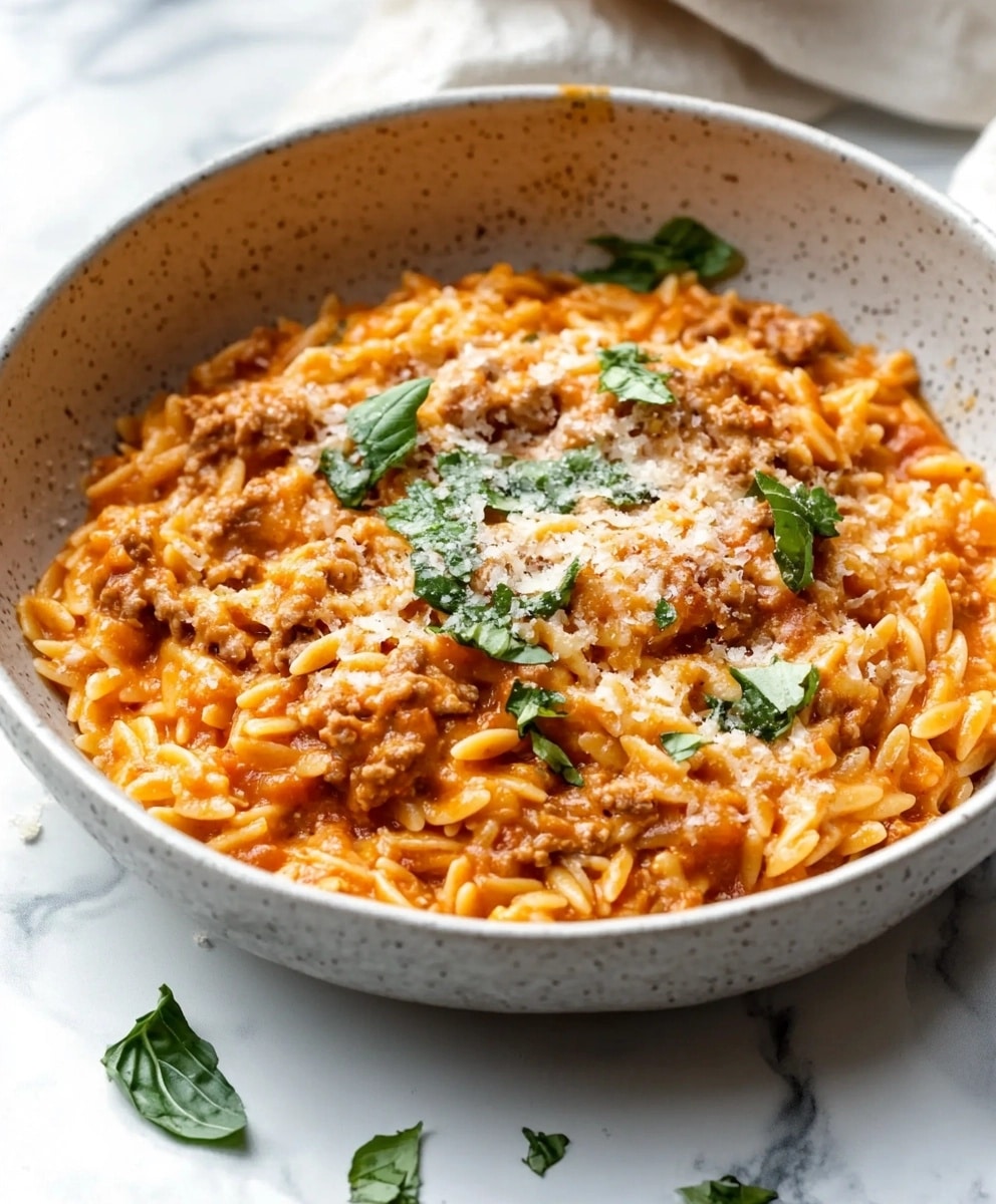 Ground Beef Orzo With Tomato Cream Sauce Recipe - Savory Recipe