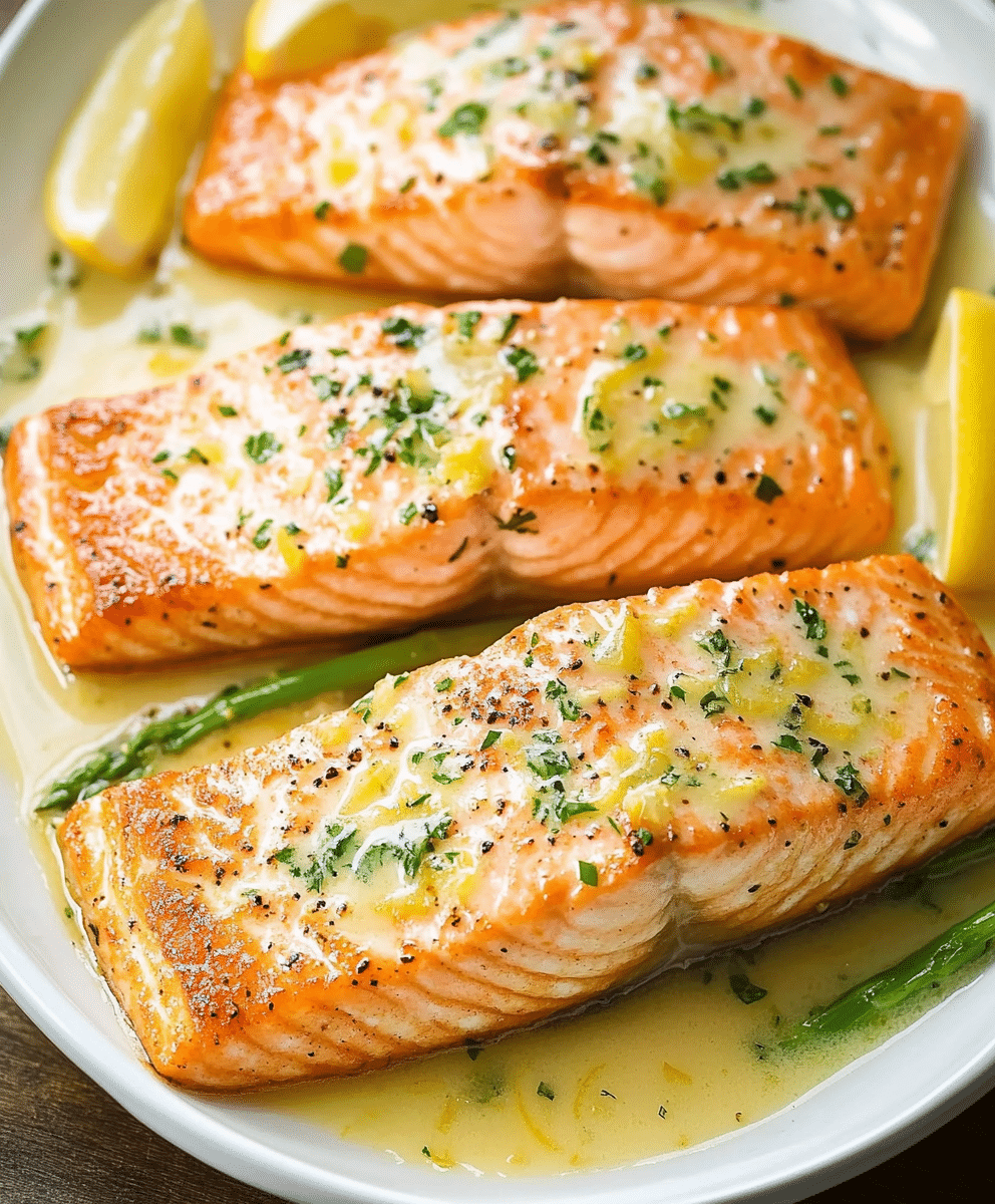 Baked Salmon With Lemon Butter Cream Sauce Recipe - Savory Recipe