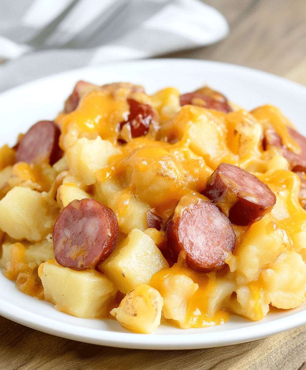 Crockpot Cheesy Potatoes And Kielbasa Recipe - Savory Recipe