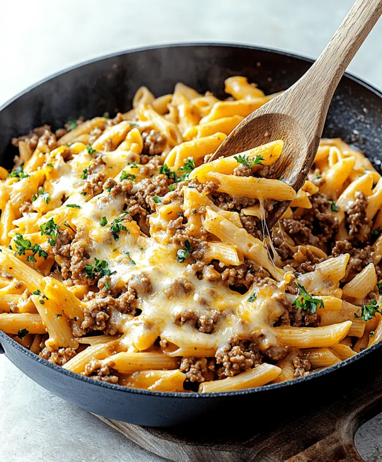 Cheesy Ground Beef Pasta Skillet Recipe