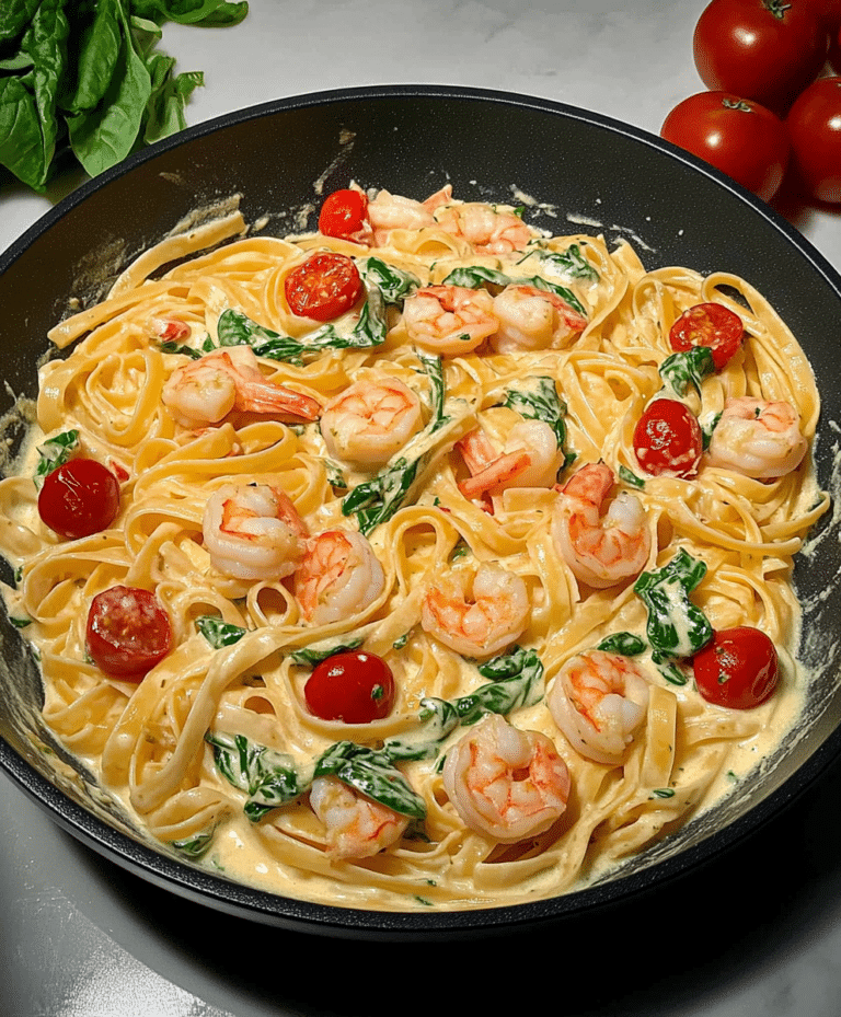 Fettuccine With Shrimp, Tomatoes, And Spinach Cream Sauce Recipe