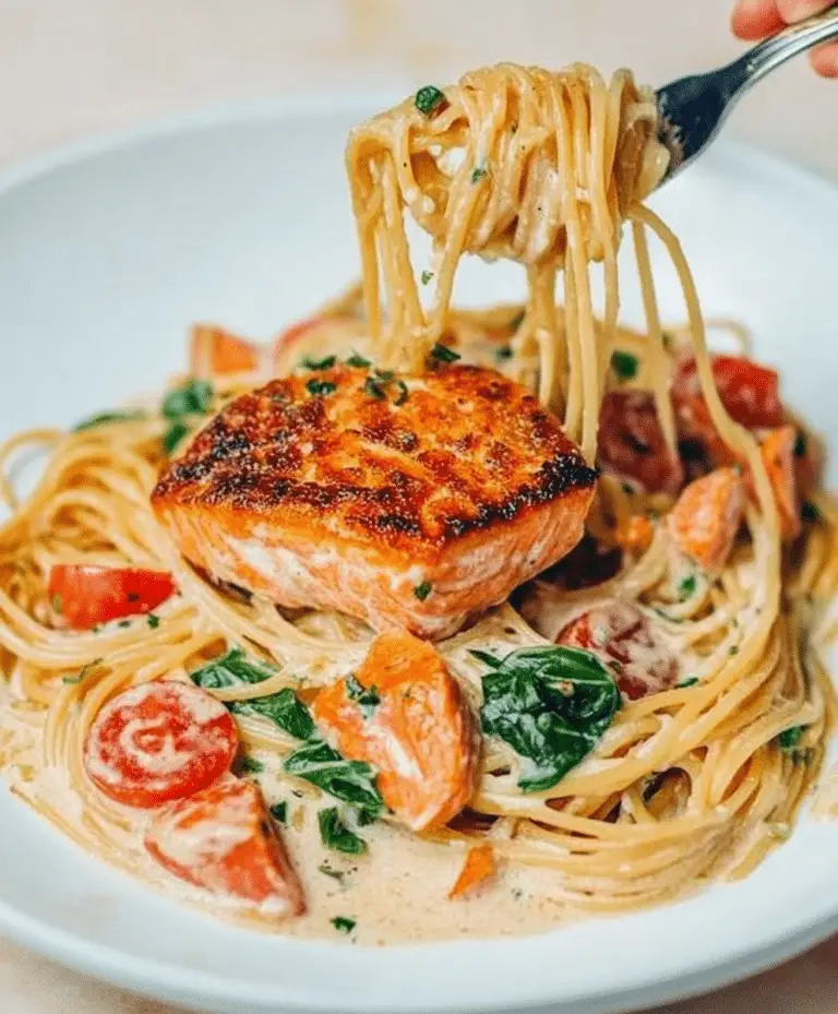 Healthy & Creamy Tuscan Salmon Pasta Recipe