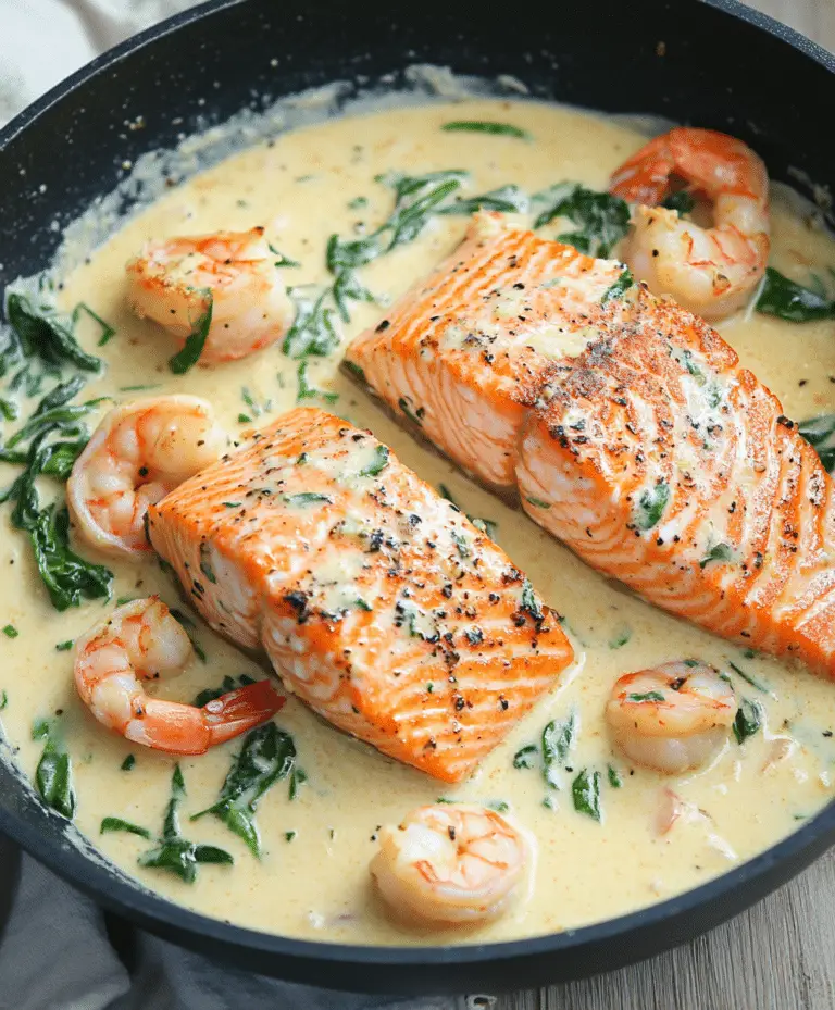 Salmon And Shrimp With Creamy Garlic Sauce Recipe
