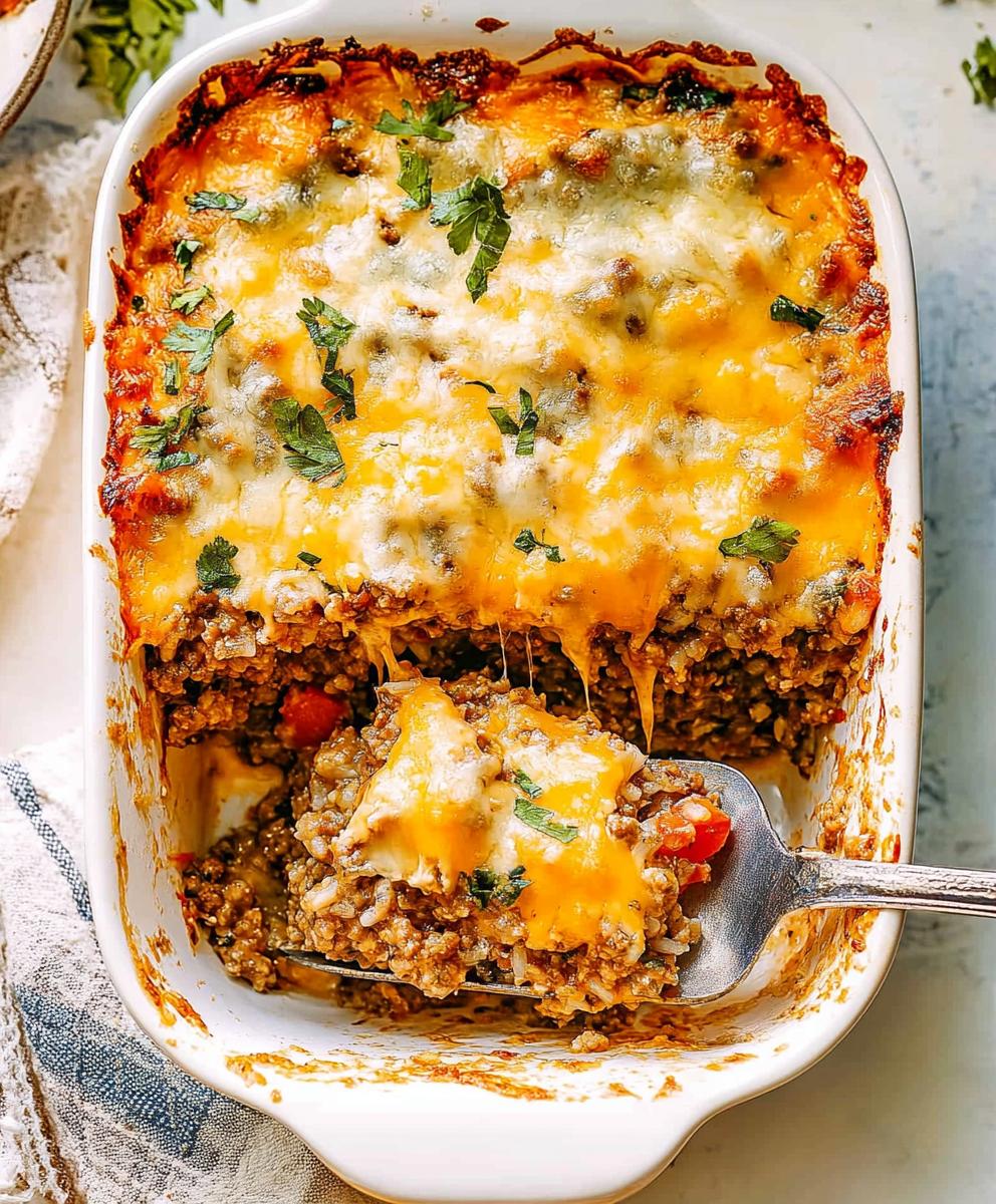 Cheesy Ground Beef And Rice Casserole Recipe