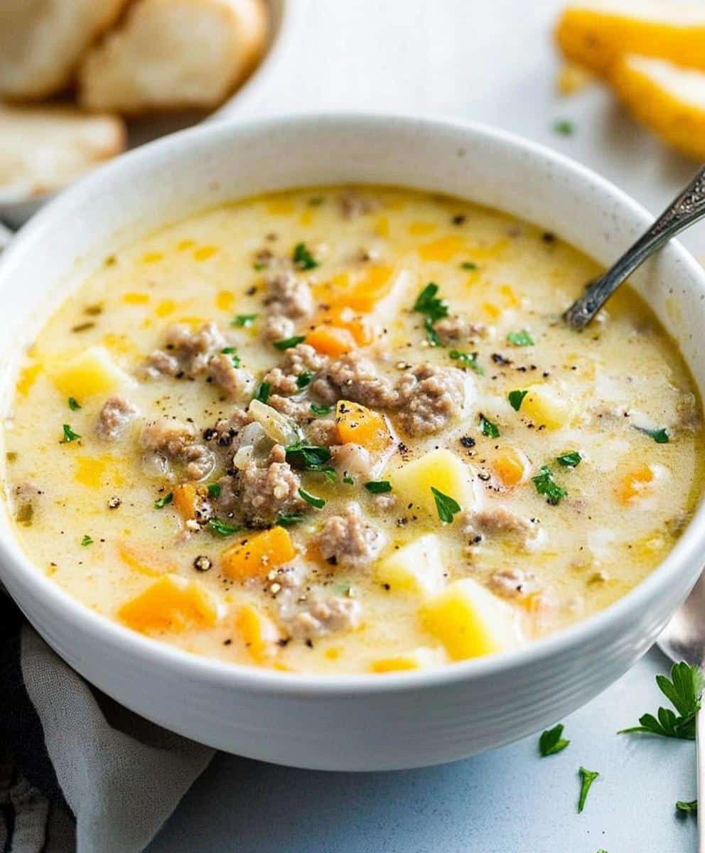 Cheesy Hamburger Potato Soup Recipe