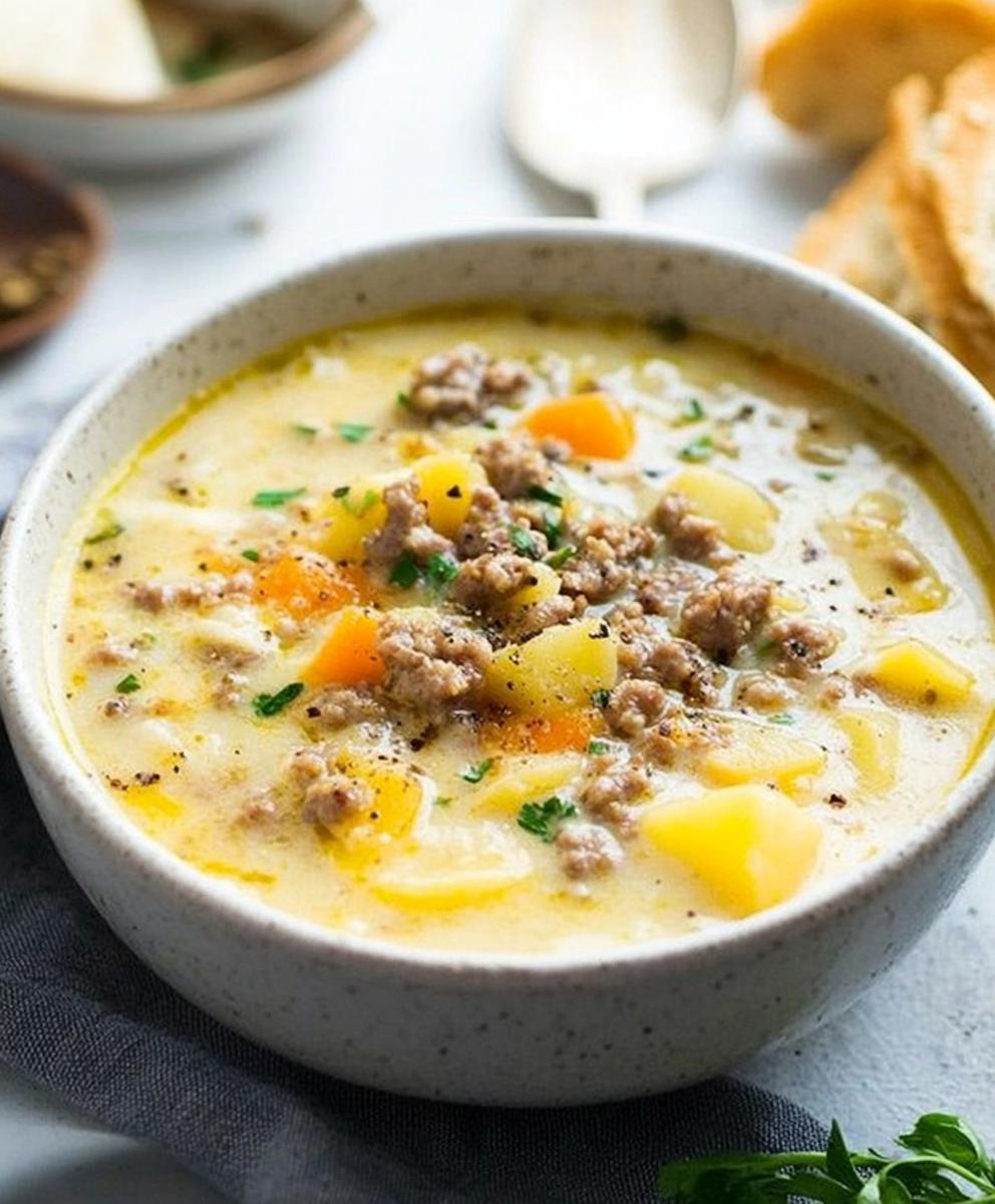 Cheesy Hamburger Potato Soup Recipe