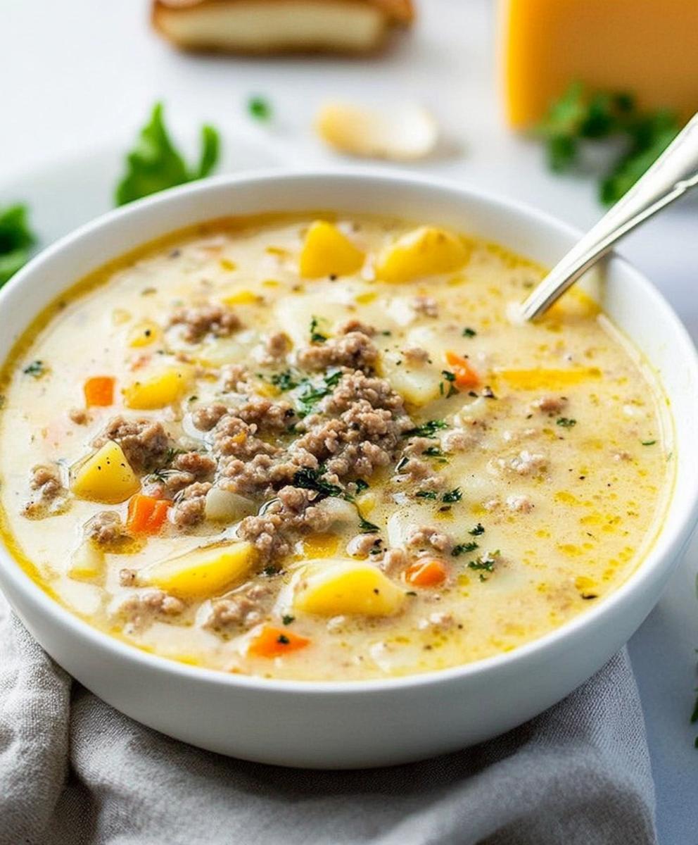 Cheesy Hamburger Potato Soup Recipe