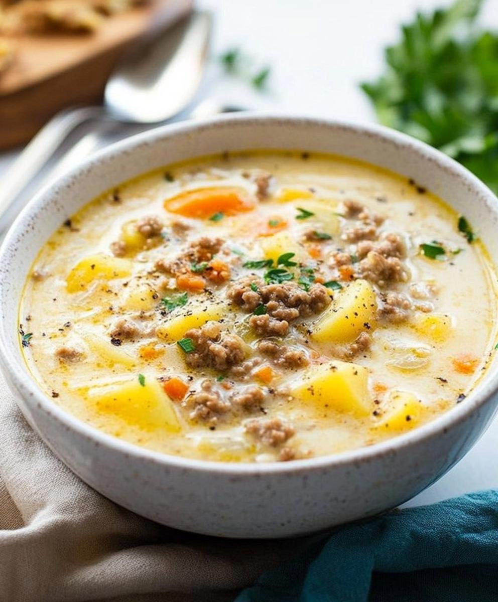 Cheesy Hamburger Potato Soup Recipe