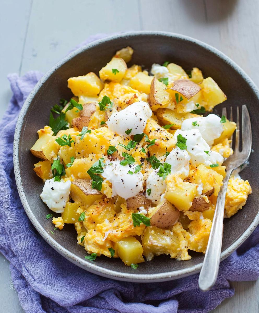 Cheesy Potato Egg Scramble Recipe