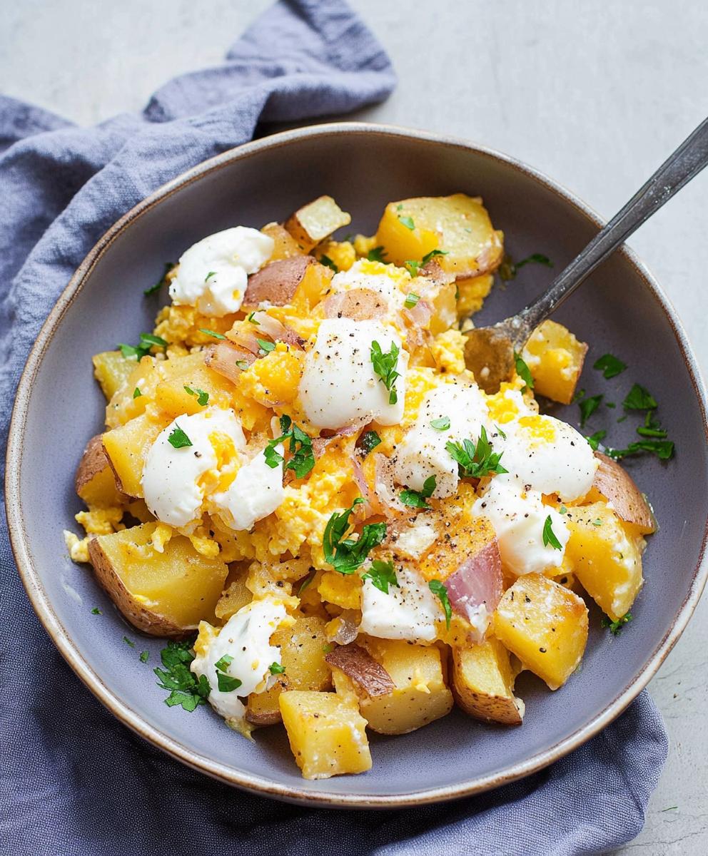 Cheesy Potato Egg Scramble Recipe