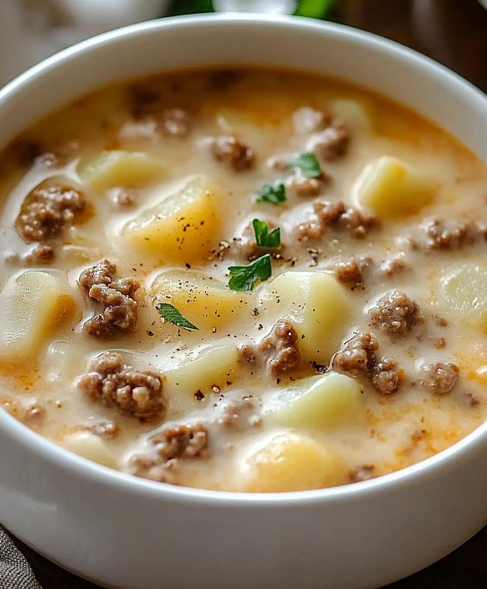 Creamy Potato & Hamburger Soup Recipe