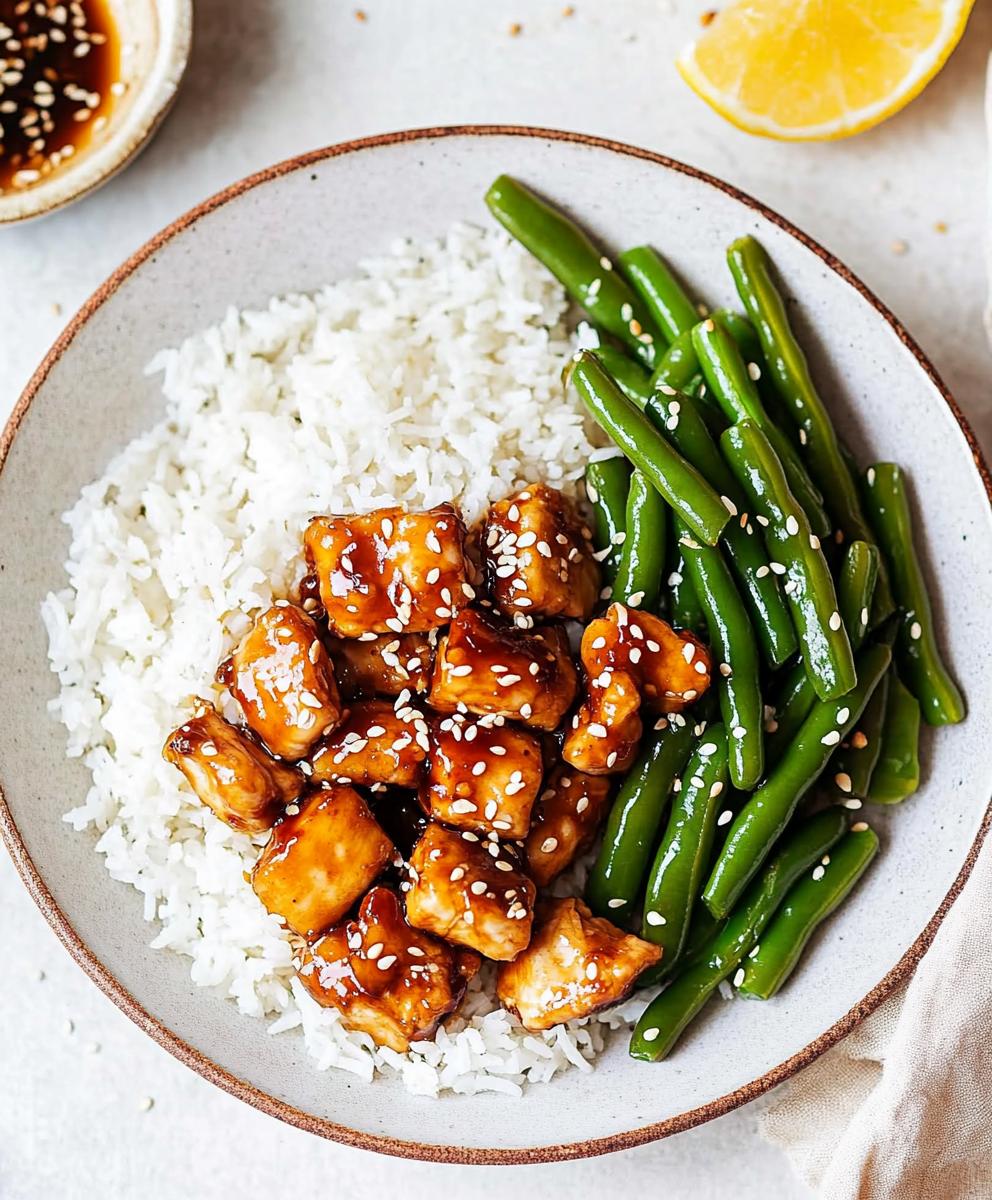 Healthy Sesame Chicken With Green Beans And Rice Recipe
