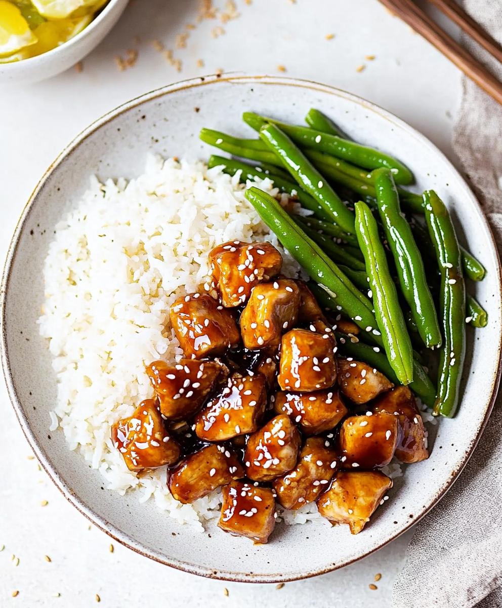 Healthy Sesame Chicken With Green Beans And Rice Recipe