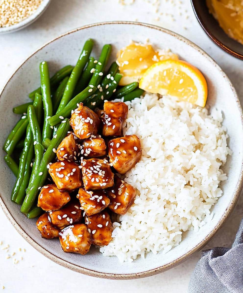 Healthy Sesame Chicken With Green Beans And Rice Recipe