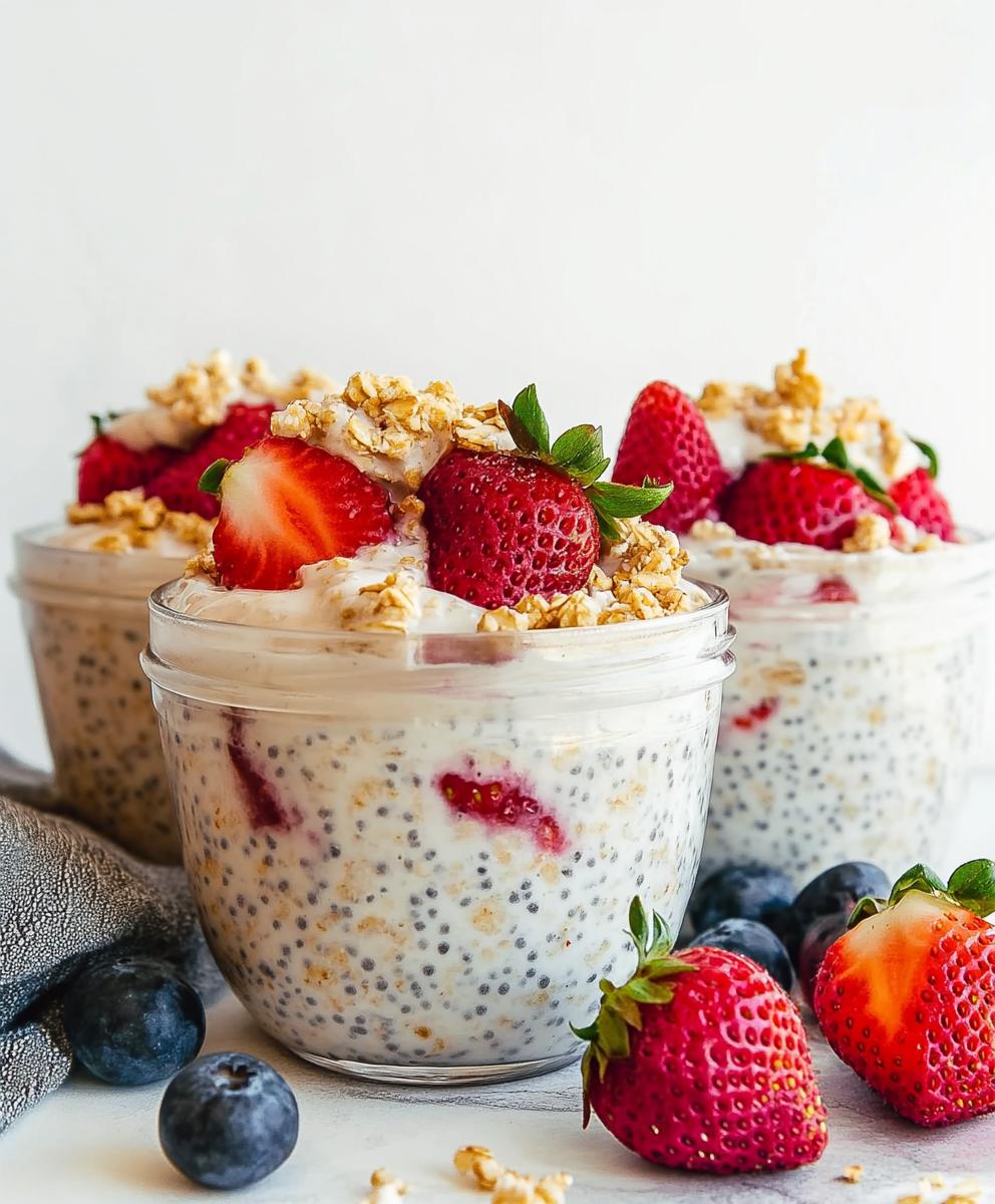 High Protein Strawberry Cheesecake Overnight Oats Recipe
