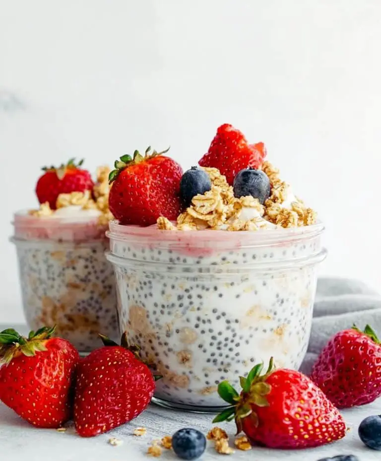 High Protein Strawberry Cheesecake Overnight Oats Recipe