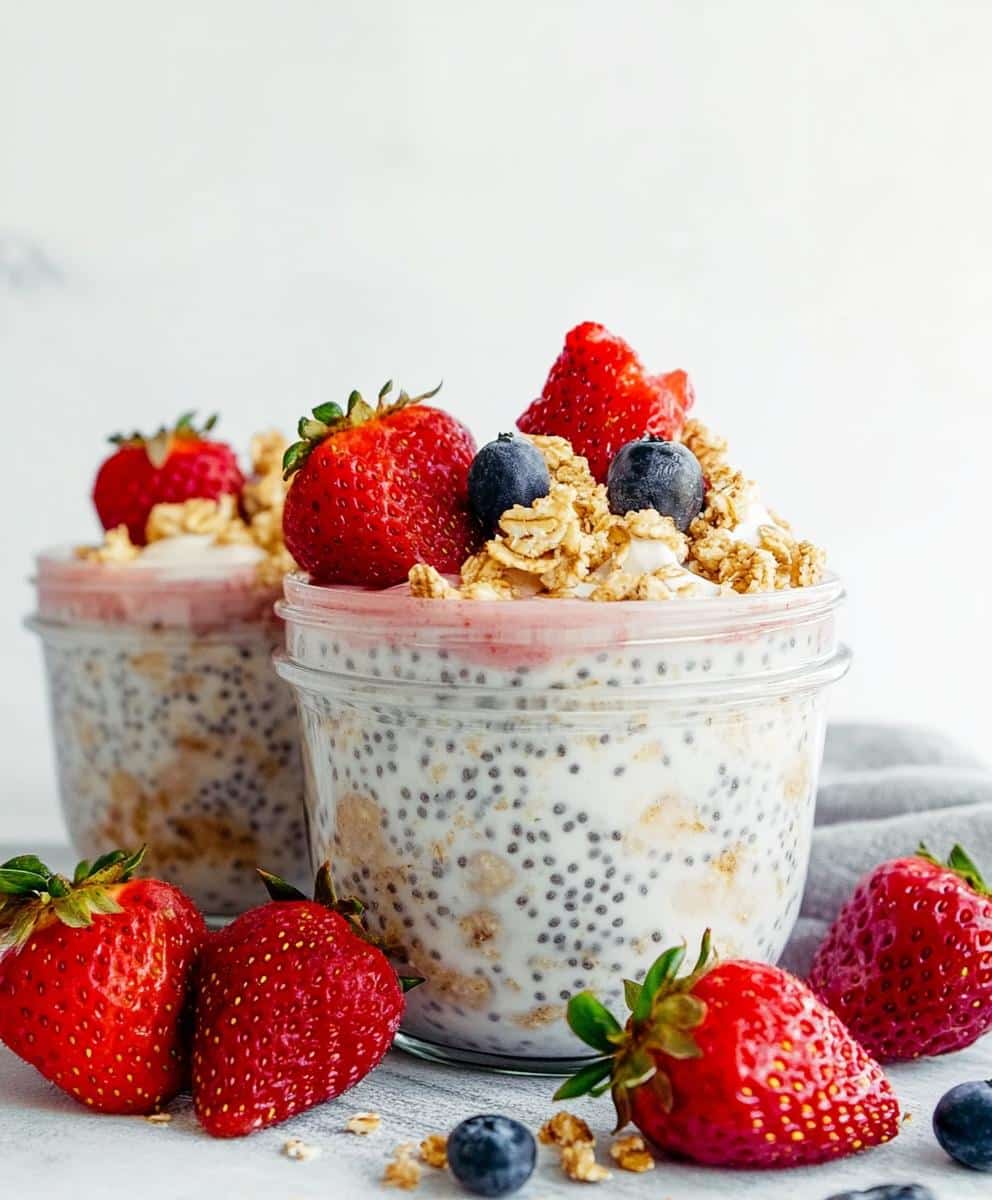 High Protein Strawberry Cheesecake Overnight Oats Recipe