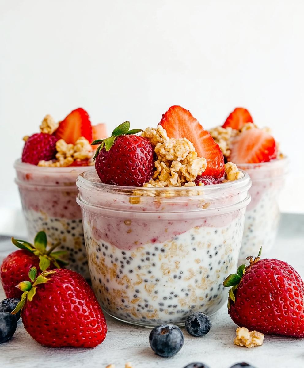 High Protein Strawberry Cheesecake Overnight Oats Recipe