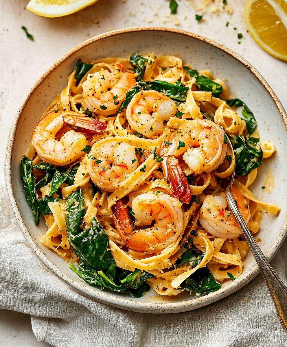 Lemon Garlic Shrimp Pasta With Spinach Recipe