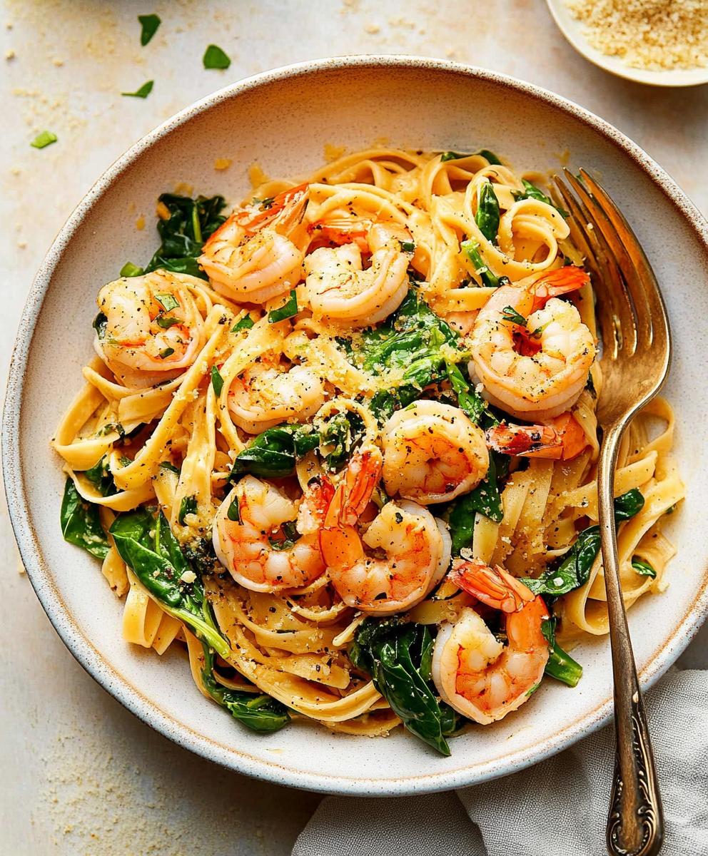Lemon Garlic Shrimp Pasta With Spinach Recipe
