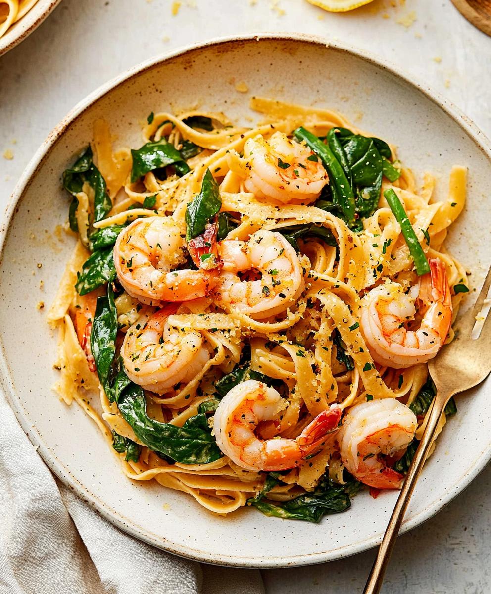 Lemon Garlic Shrimp Pasta With Spinach Recipe