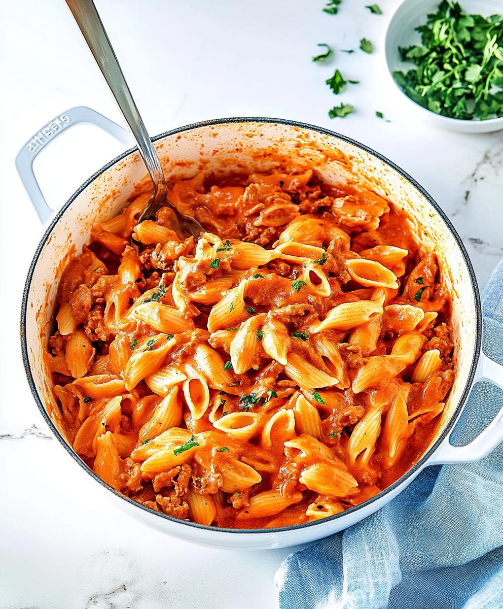 One Pot Creamy Tomato Beef Pasta Recipe