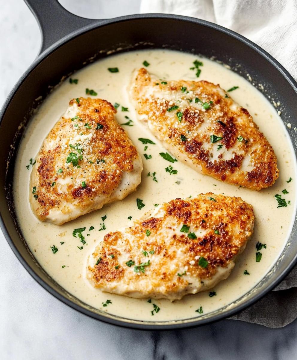 Parmesan Crusted Chicken With Creamy Garlic Sauce Recipe