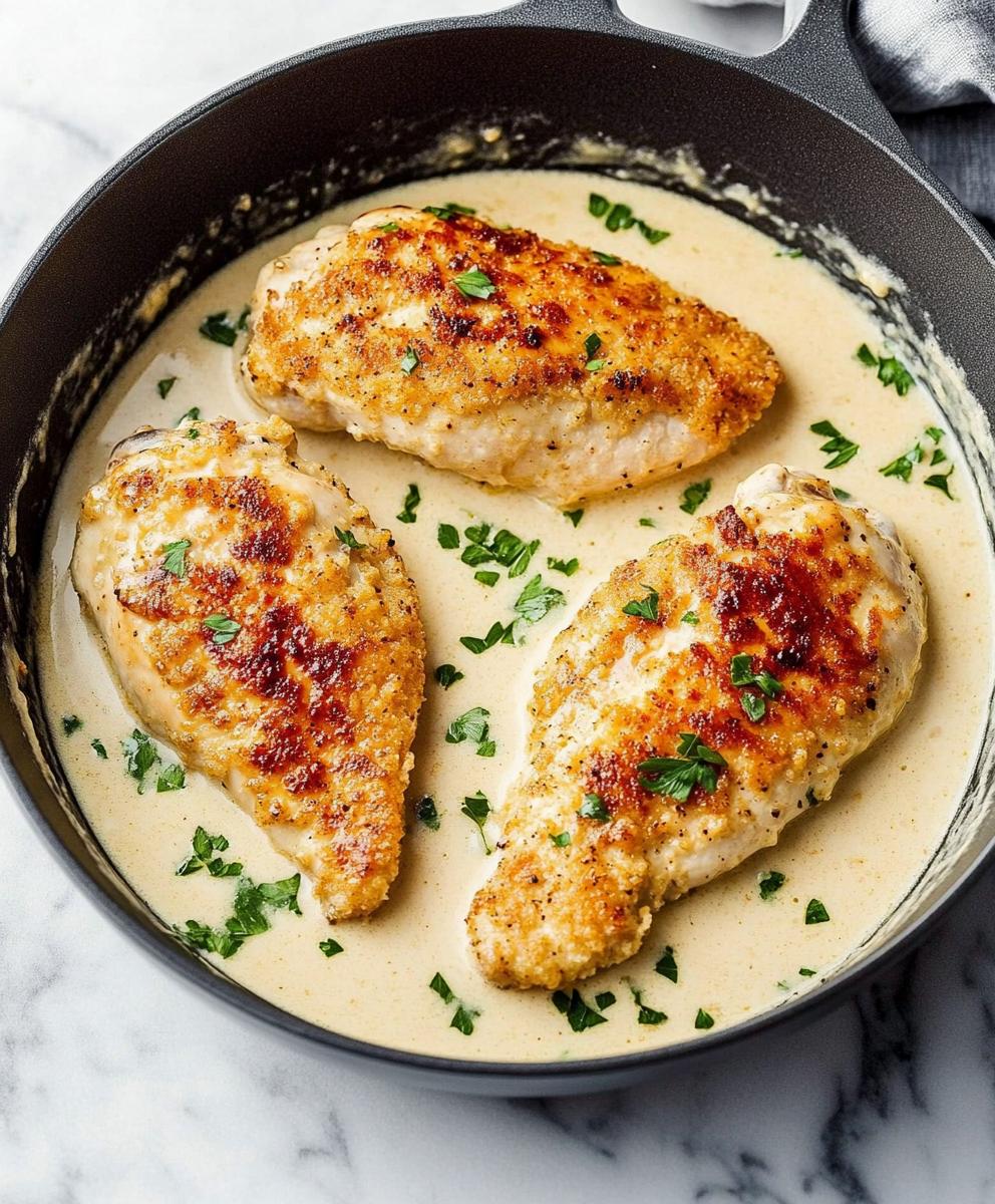 Parmesan Crusted Chicken With Creamy Garlic Sauce Recipe