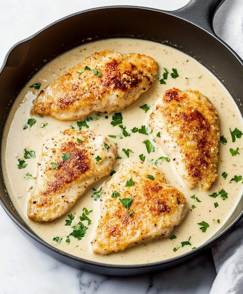 Parmesan Crusted Chicken With Creamy Garlic Sauce Recipe