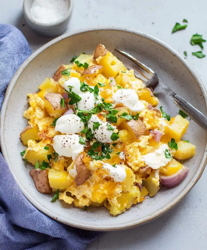 Cheesy Potato Egg Scramble Recipe