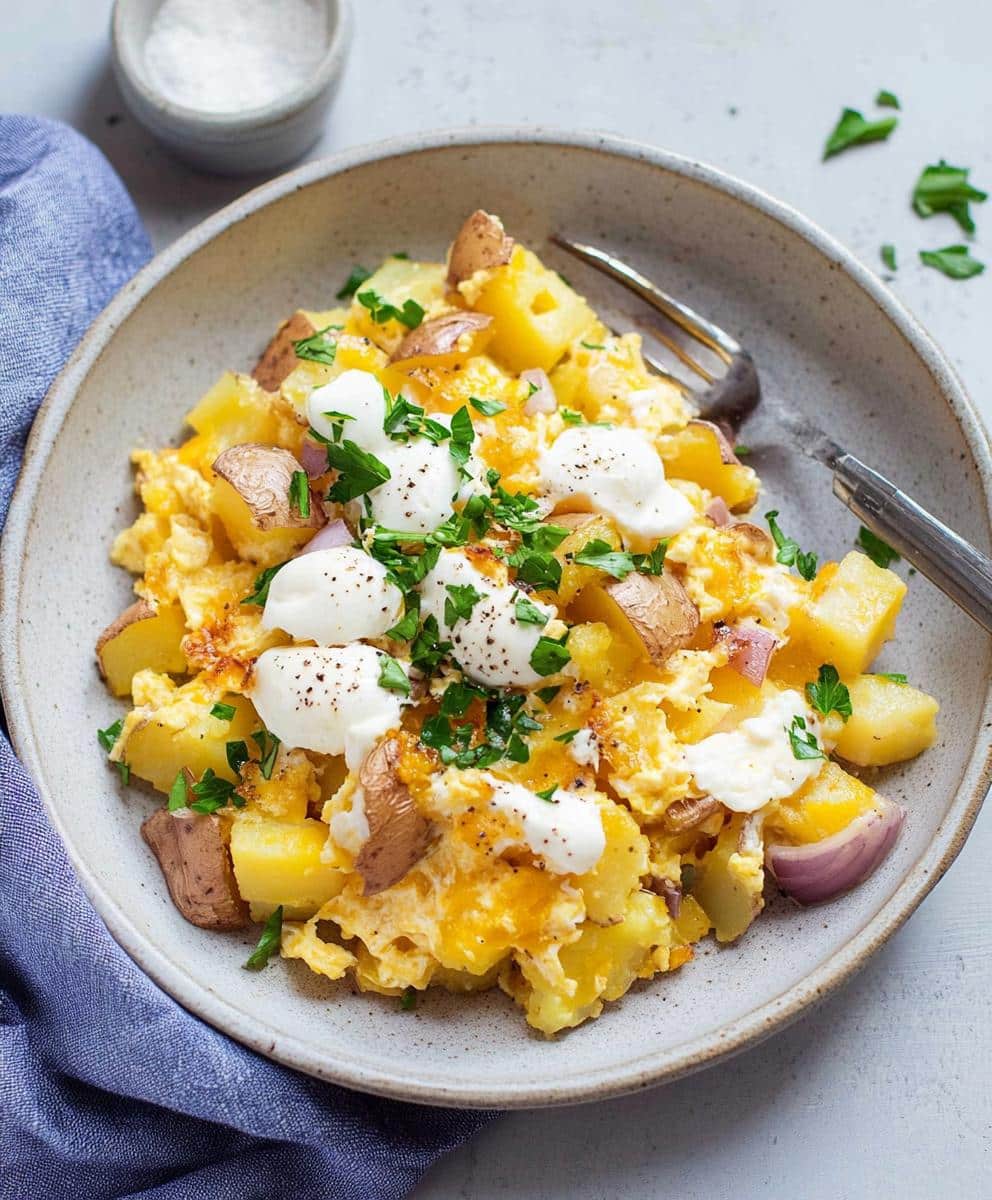 Cheesy Potato Egg Scramble Recipe