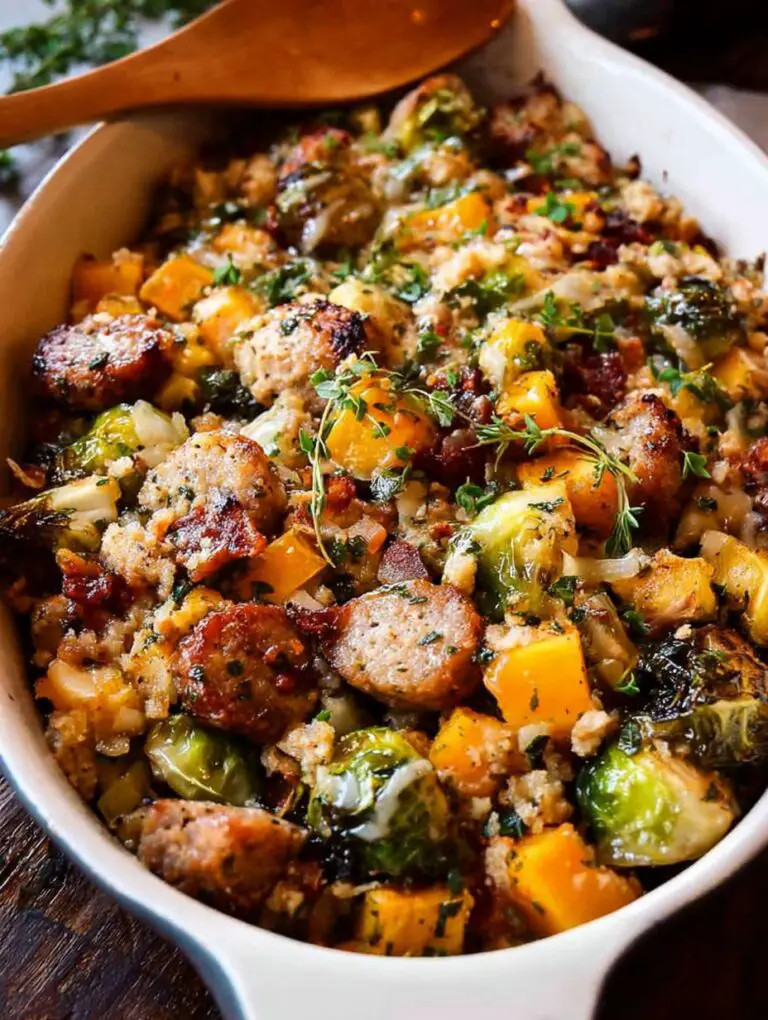 Healthy Thanksgiving Harvest Casserole Recipe with Chicken Sausage