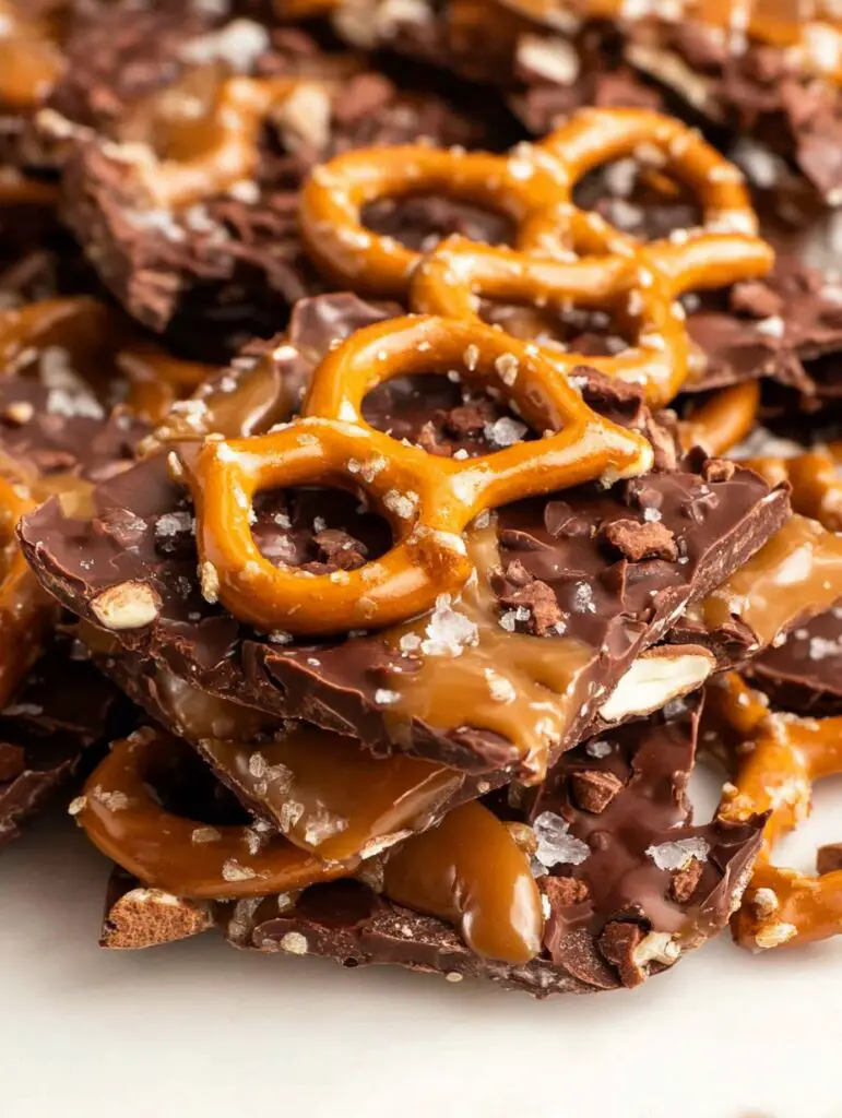Easy Salted Caramel Pretzel Bark Recipe for Thanksgiving Desserts